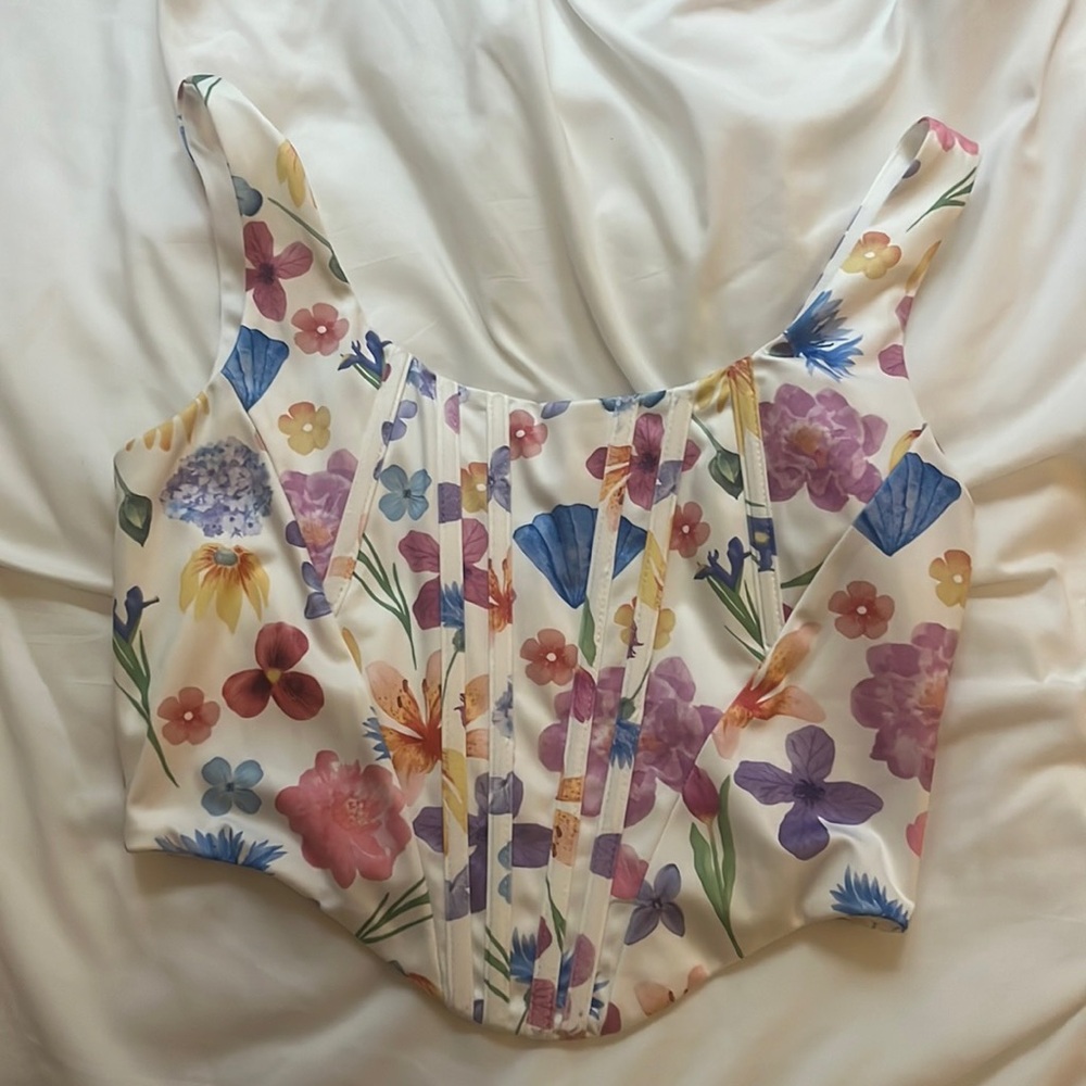 Floral and white Corset top